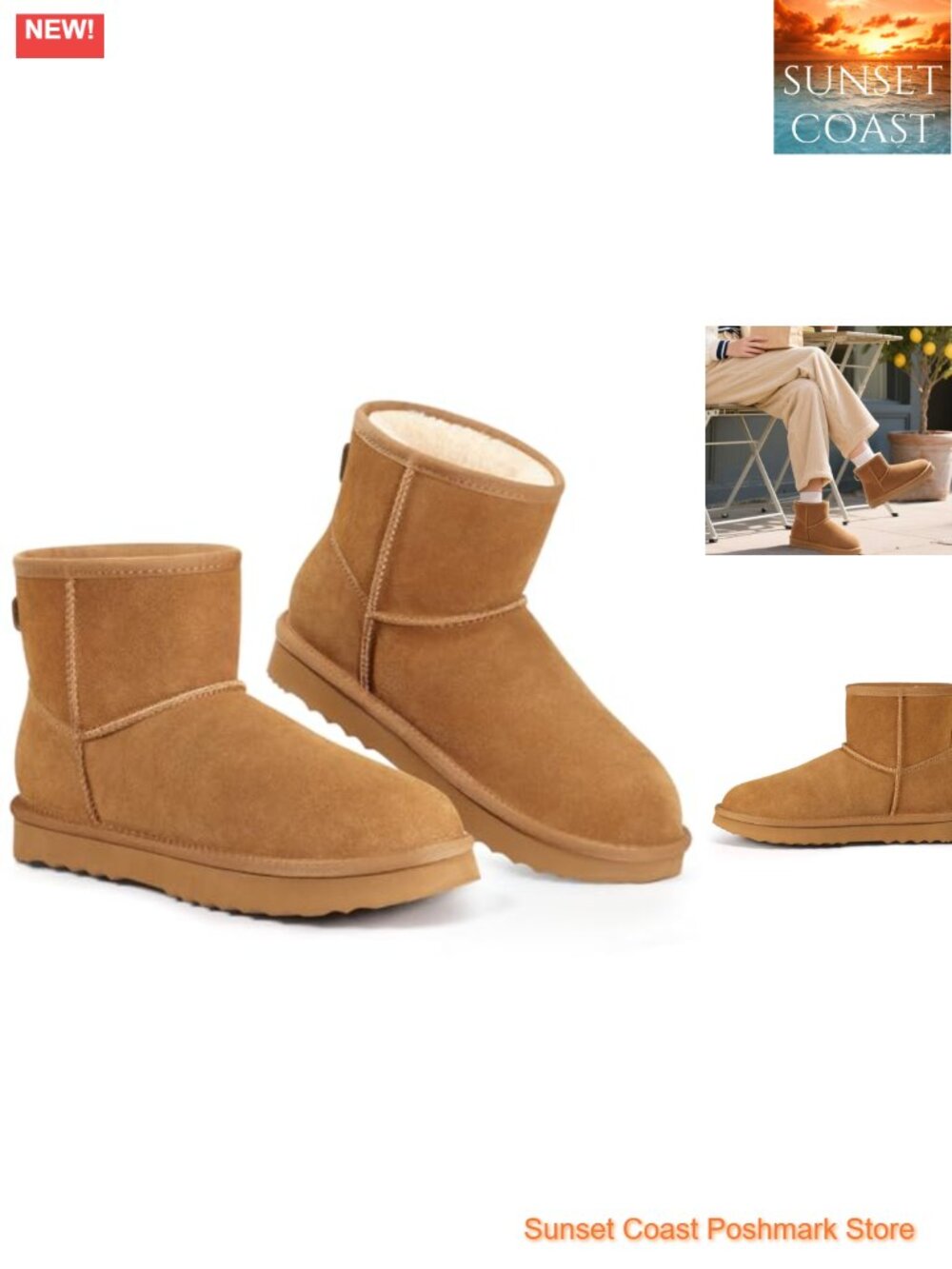 Genuine Suede Mini Snow Boots Fuzzy Fur Lined Ankle Booties